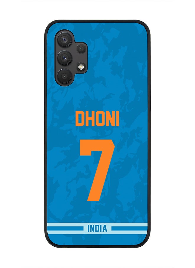 Stylizedd Rugged Black Edge Case for Samsung Galaxy A32 (LTE / 4G), Slim fit Soft Case Flexible thin Cover - Player Name - MS Dhoni, Jersey Number- 7  - Image 1