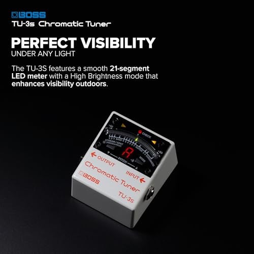 BOSS TU-3S Compact Chromatic Tuner for your Pedalboard | Industry-Standard Performance in a Tiny Footprint | Rock-Solid Tuning for Guitar and Bass | 21-Segment LED Meter | Accu-Pitch Sign Function - Image 2