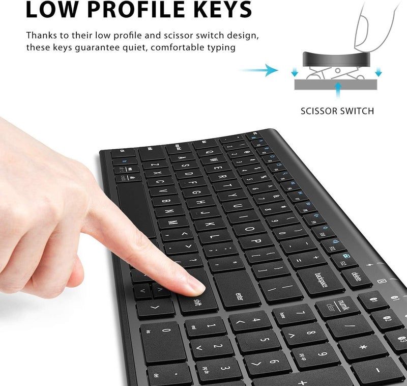 iClever Bluetooth Keyboard BK10- Universal Wireless & Rechargeable Ultra-Slim with Number Pad, Ergonomic Design, Compact Size, Stable Connection for Windows, iOS, Android - Black - Image 5