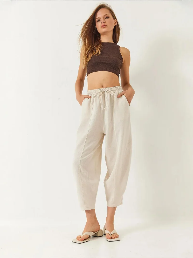 بيانكو لوتشي بنطلون قطن واسع الساق بطول الكاحل مع جيوب