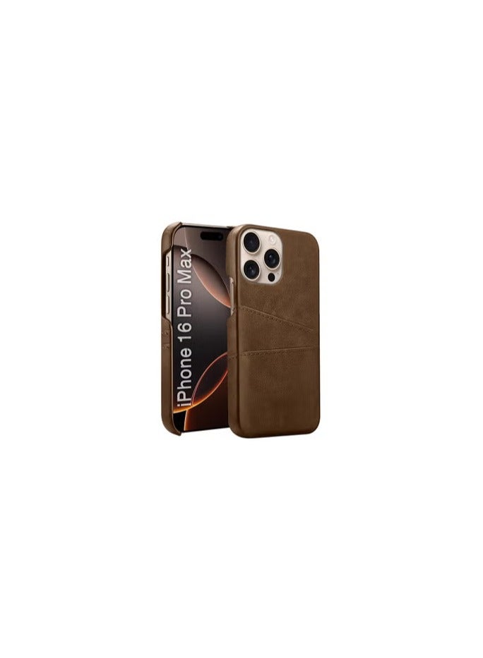 CATANES iPhone 16 Pro Max Case Cover Leather with Card Holder for Men Women Phone Case - Brown  - Image 2