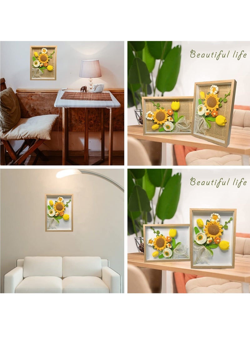 XiuWoo Handmade Preserved Crochet Sunflower with Photo Frame - Artificial Hand-Knitted Roses Bouquet Wall Decor Gift for Her Birthday Gifts Women, Mothers Day Mom  - Image 3