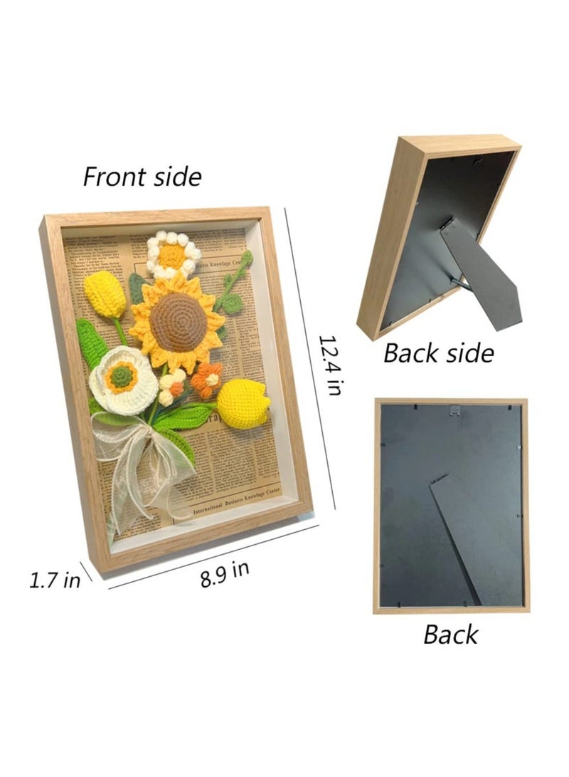XiuWoo Handmade Preserved Crochet Sunflower with Photo Frame - Artificial Hand-Knitted Roses Bouquet Wall Decor Gift for Her Birthday Gifts Women, Mothers Day Mom  - Image 2
