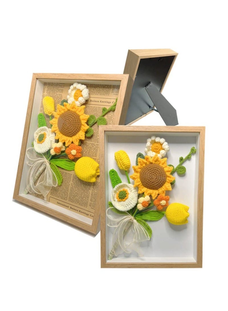 XiuWoo Handmade Preserved Crochet Sunflower with Photo Frame - Artificial Hand-Knitted Roses Bouquet Wall Decor Gift for Her Birthday Gifts Women, Mothers Day Mom  - Image 5