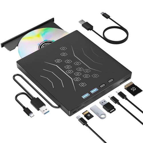 Wbacon 7 in 1 External DVD Drive External CDDVD Drive for Laptop USB 30 TypeC Portable CDDVD RW Disk Drive CDDVD Burner CD ROM External Drive for Laptop Desktop PC Windows 1011 XP Mac Linux - Image 1