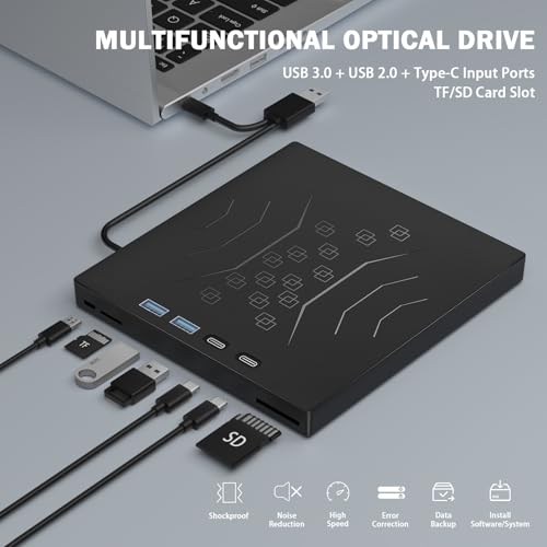 Wbacon 7 in 1 External DVD Drive External CDDVD Drive for Laptop USB 30 TypeC Portable CDDVD RW Disk Drive CDDVD Burner CD ROM External Drive for Laptop Desktop PC Windows 1011 XP Mac Linux - Image 3