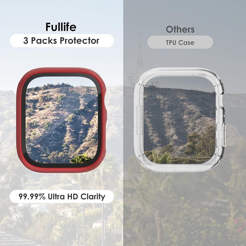 FULLIFE 3 Pack Screen Protector 40mm Compatible for Apple Watch Series 6/5/4/SE(2024-2020) with 9H Tempered Glass,Overall Shockproof Cover Protective Case for iWatch 40mm(Black/Red/Transparent) - Image 2