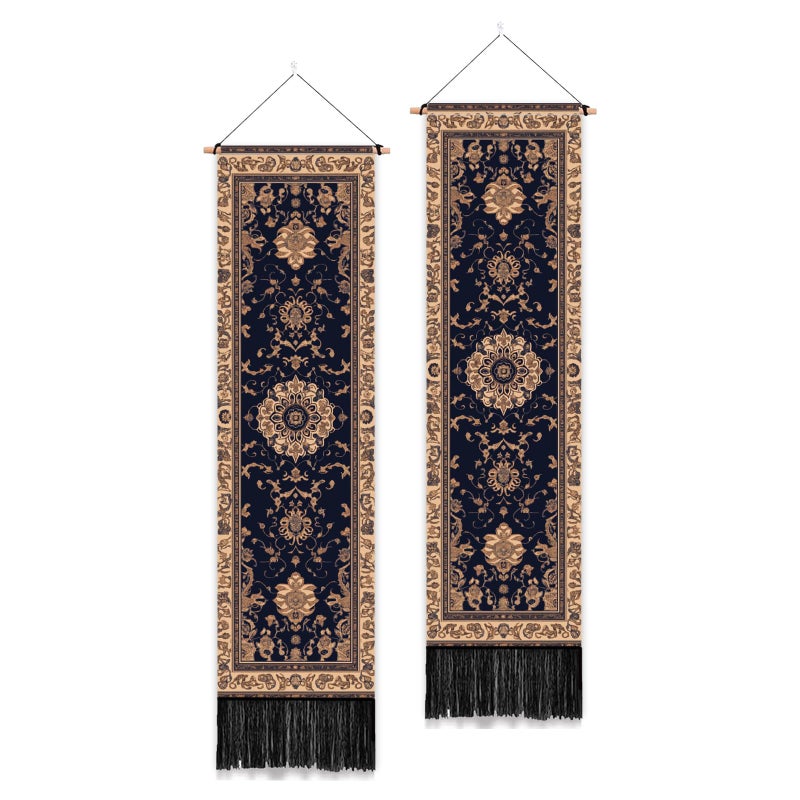 PLIGREAT 2 Pack Retro Wall Hangings, Boho Floral Tapestry with Tassels Vertical Aesthetic Wall Tapestry for Bedroom Living Room Home Decor Long Narrow Art Tapestries, 52" x 13" - Image 1