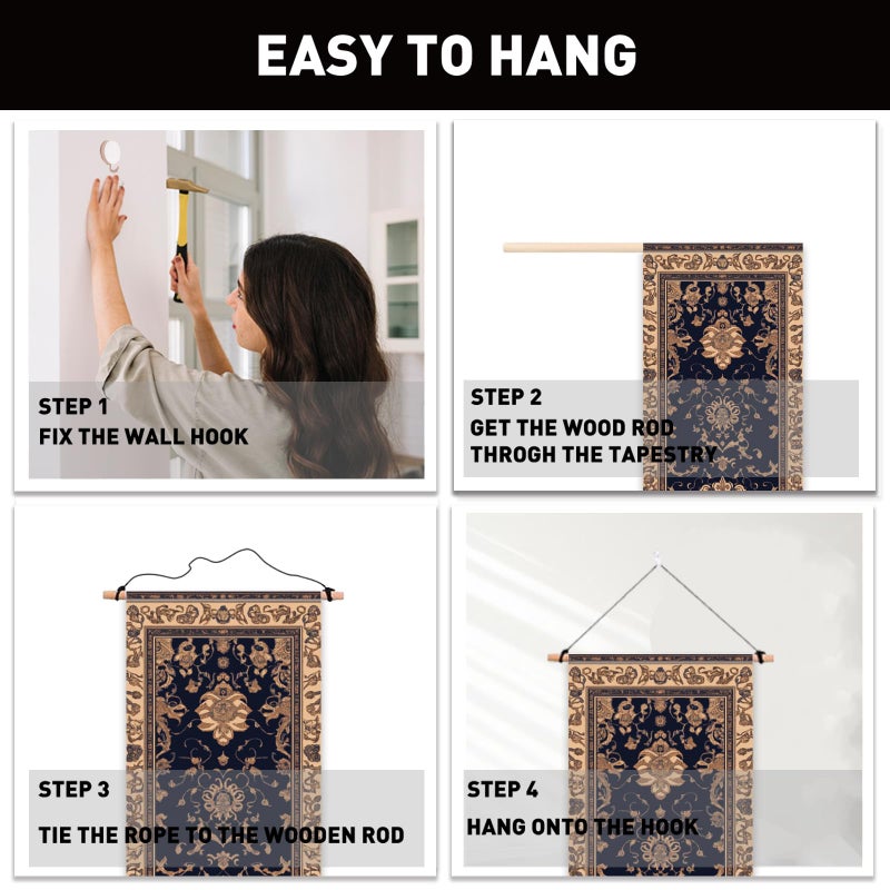PLIGREAT 2 Pack Retro Wall Hangings, Boho Floral Tapestry with Tassels Vertical Aesthetic Wall Tapestry for Bedroom Living Room Home Decor Long Narrow Art Tapestries, 52" x 13" - Image 4
