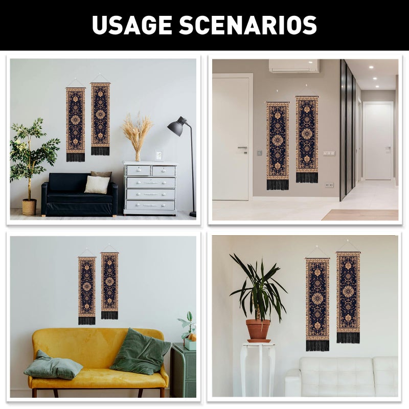 PLIGREAT 2 Pack Retro Wall Hangings, Boho Floral Tapestry with Tassels Vertical Aesthetic Wall Tapestry for Bedroom Living Room Home Decor Long Narrow Art Tapestries, 52" x 13" - Image 5