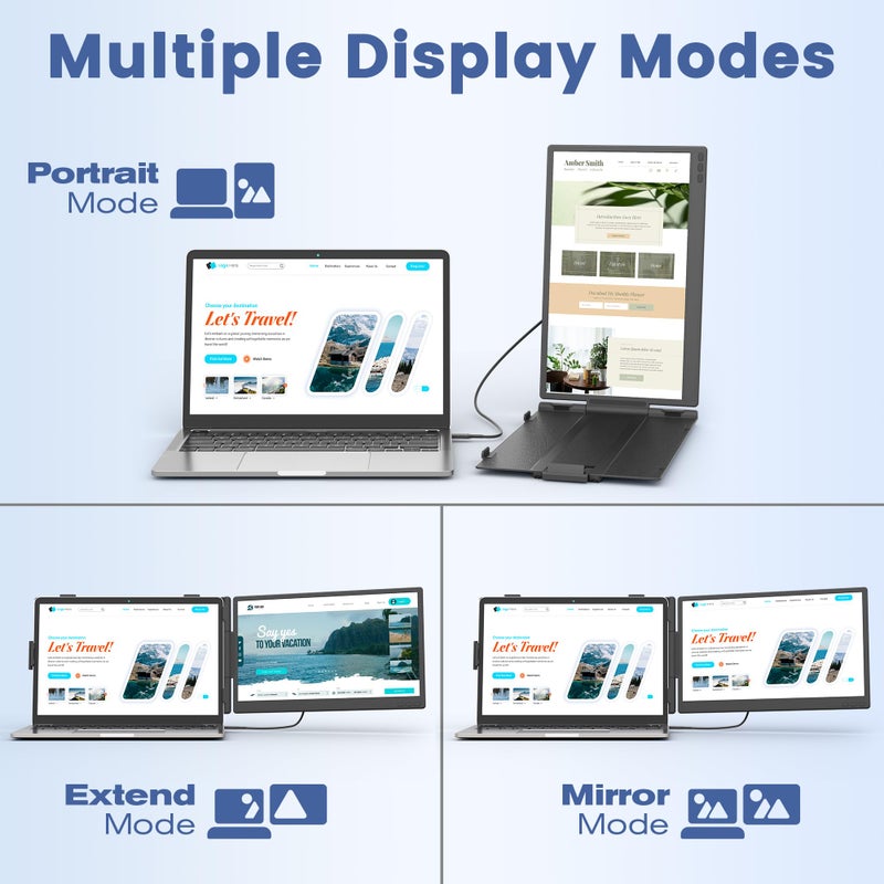 domyfan دوميفان 14" موسع شاشة اللابتوب، شاشة محمولة فائقة النحافة FHD 1080P IPS مزدوجة لموسعات اللابتوب من 13-17"، توصيل وتشغيل مع HDMI/USB-A/Type-C، متوافق مع ويندوز، ماك، أندرويد - Image 4