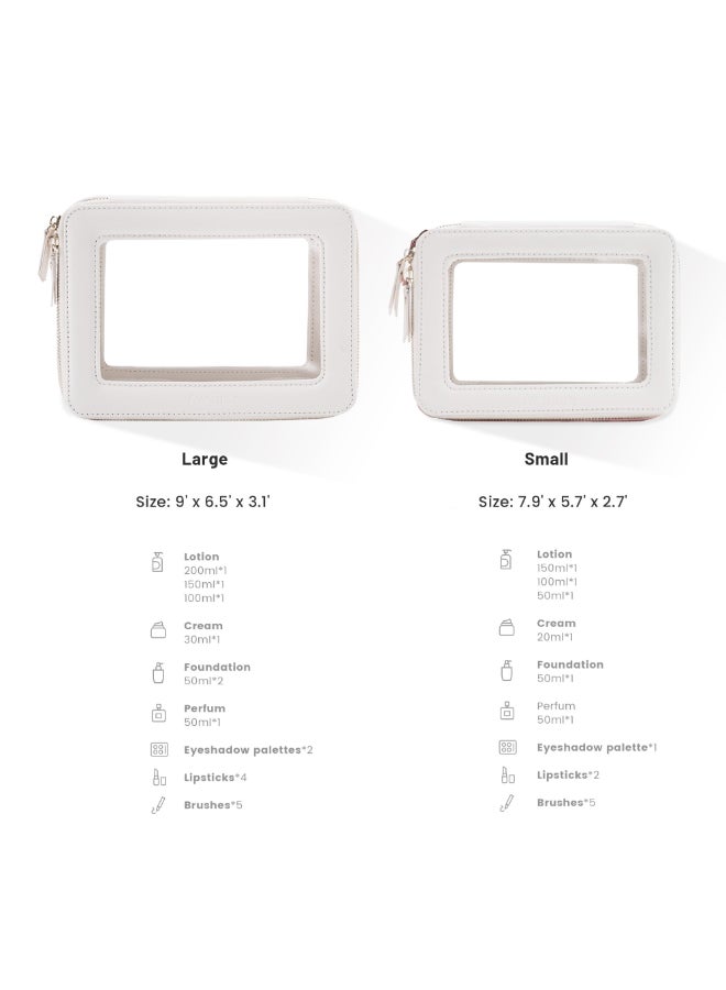 Aveniee Clear Makeup Bag Organizer SetPortable Travel Toiletry Case for Women Vegan Leather Cosmetic Pouch Car Bag for Essentials 2pcsMiddle LargeBeige - Image 4