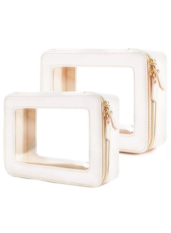 Aveniee Clear Makeup Bag Organizer SetPortable Travel Toiletry Case for Women Vegan Leather Cosmetic Pouch Car Bag for Essentials 2pcsMiddle LargeBeige - Image 1