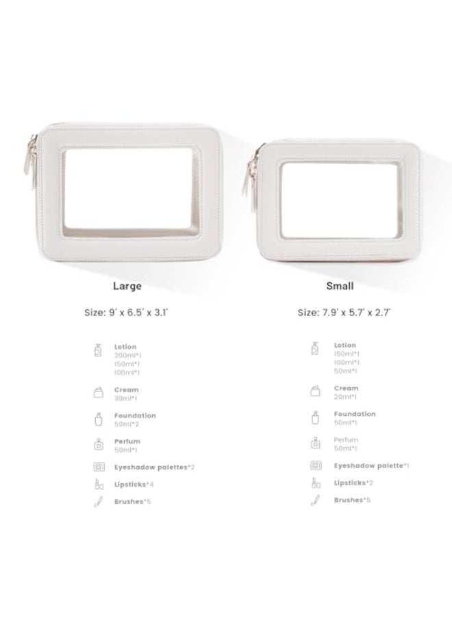 Aveniee Clear Makeup Bag Organizer SetPortable Travel Toiletry Case for Women Vegan Leather Cosmetic Pouch Car Bag for Essentials 2pcsMiddle LargeBeige - Image 3