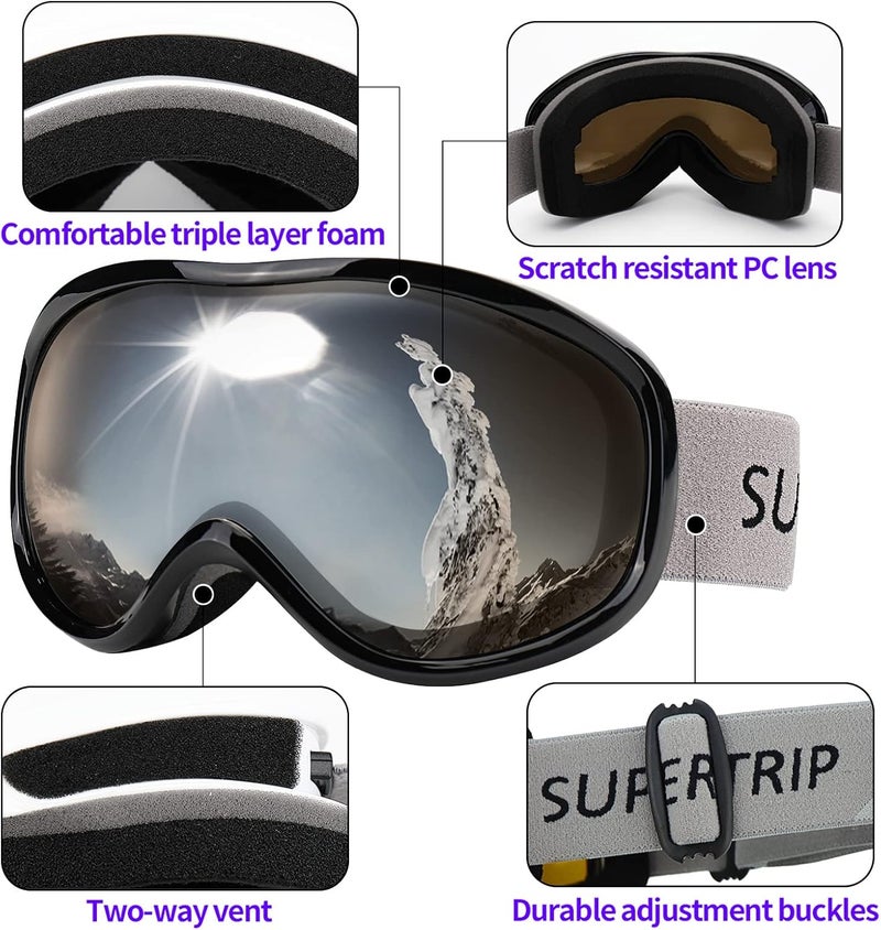 Supertrip Snow Ski Goggles Anti-Fog 100% UV Protection Snowboard Skiing Goggles - Image 4
