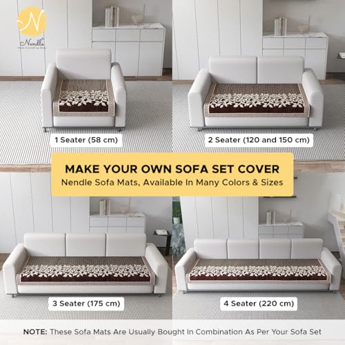 Nendle Superior Velvet Floral Sofa Mat 6 Seater Set Cover Durable Protector for Living Room Sofa Set 3+3, Suitable for L Shape, Sectional and U Shape Sofa (Brown, Pack of 2) - Image 5