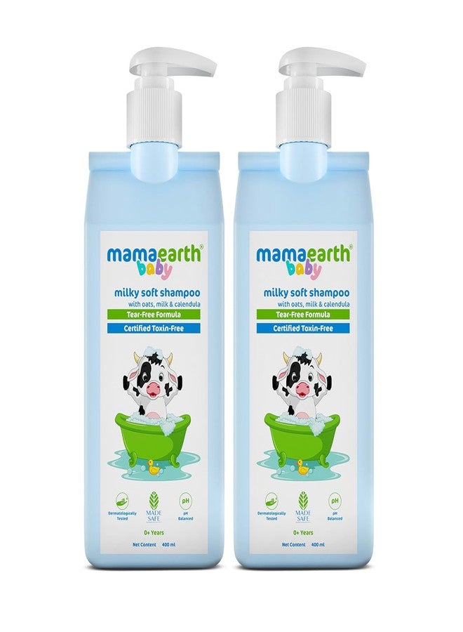 Mamaearth Milky Soft Shampoo For Babies | Infused with Oats, Milk and Calendula | Gently Cleanses Hair, Balances Scalp pH & Makes Hair Soft & Smooth | 400 ml x 2 - Image 1