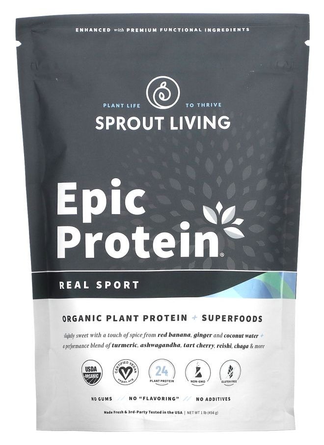 Sprout Living Epic Protein Organic Plant Protein + Superfoods Real Sport 1 lb (456 g) 