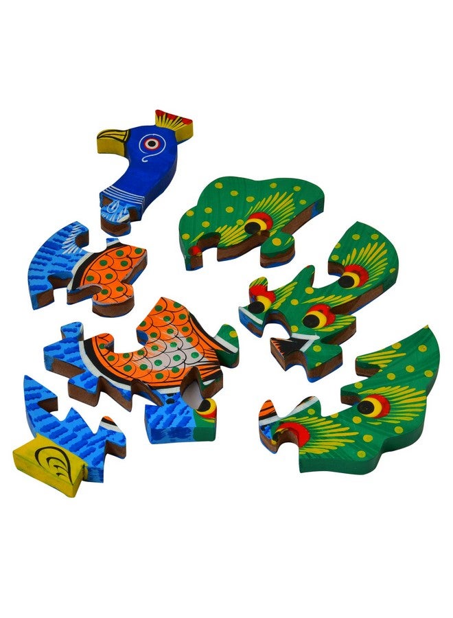 Fine Craft India Wooden Multicolor Creative Educational Jigsaw Puzzles Peacock Shaped - Image 2