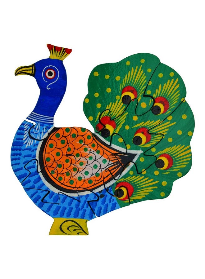 Fine Craft India Wooden Multicolor Creative Educational Jigsaw Puzzles Peacock Shaped - Image 1