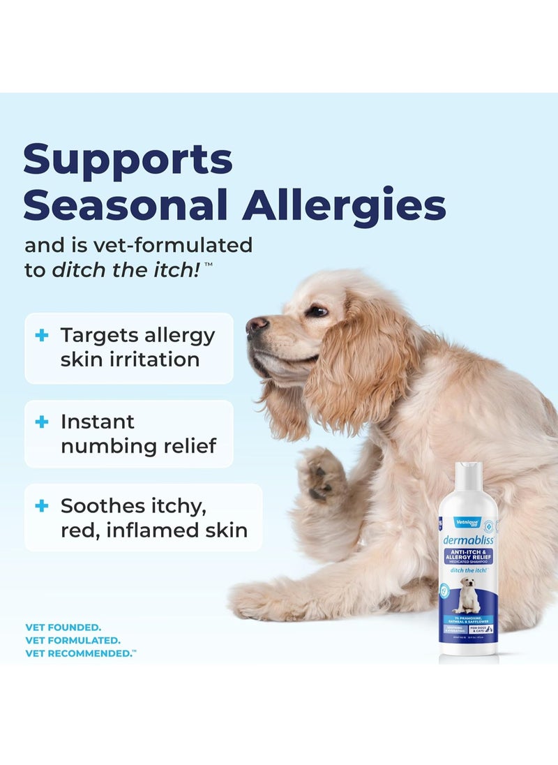Vetnique - Dermabliss Anti Itch and Allergy Relief Medicated Dog Shampoo for Allergies and Itching with 1 percent Pramoxine HCL Safflower Seed Oil and Oat Extract for Dogs and Cats - Image 1