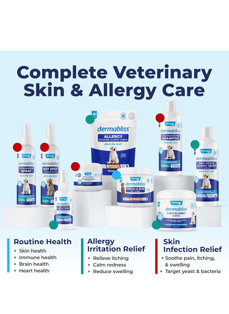 Vetnique - Dermabliss Anti Itch and Allergy Relief Medicated Dog Shampoo for Allergies and Itching with 1 percent Pramoxine HCL Safflower Seed Oil and Oat Extract for Dogs and Cats - Image 1
