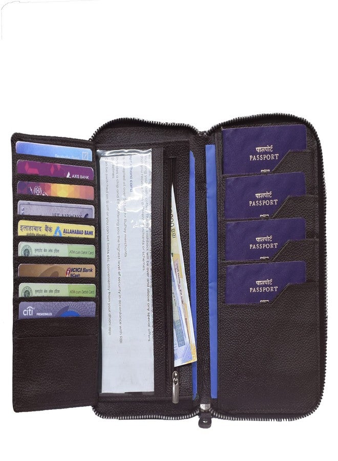 ABYS محفظة جواز سفر للجنسين من الجلد الطبيعي من ABYS، لون بني قهوة، محفظة طويلة مزودة بتقنية RFID لحفظ وثائق السفر للرجال، جيب بسحاب لـ 10 بطاقات و4 فتحات لجواز السفر للنساء - Image 5