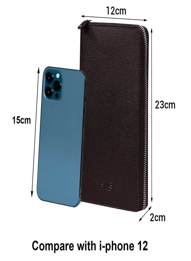 ABYS محفظة جواز سفر للجنسين من الجلد الطبيعي من ABYS، لون بني قهوة، محفظة طويلة مزودة بتقنية RFID لحفظ وثائق السفر للرجال، جيب بسحاب لـ 10 بطاقات و4 فتحات لجواز السفر للنساء - Image 2