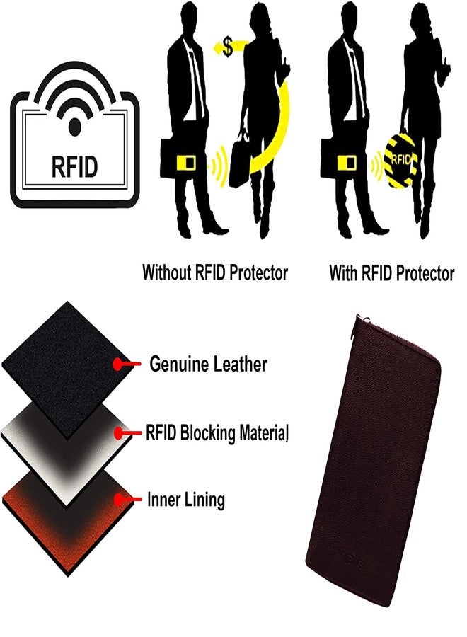 ABYS محفظة جواز سفر للجنسين من الجلد الطبيعي من ABYS، لون بني قهوة، محفظة طويلة مزودة بتقنية RFID لحفظ وثائق السفر للرجال، جيب بسحاب لـ 10 بطاقات و4 فتحات لجواز السفر للنساء - Image 3