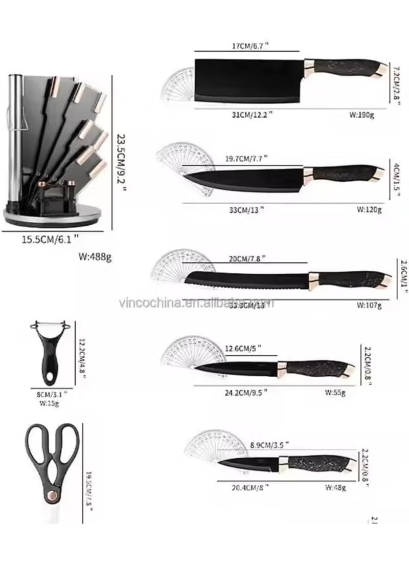 Disine Regina 9-Piece Marble Pattern Handle Kitchen Knife Set – Premium Stainless Steel (Black with transparent)  - Image 2