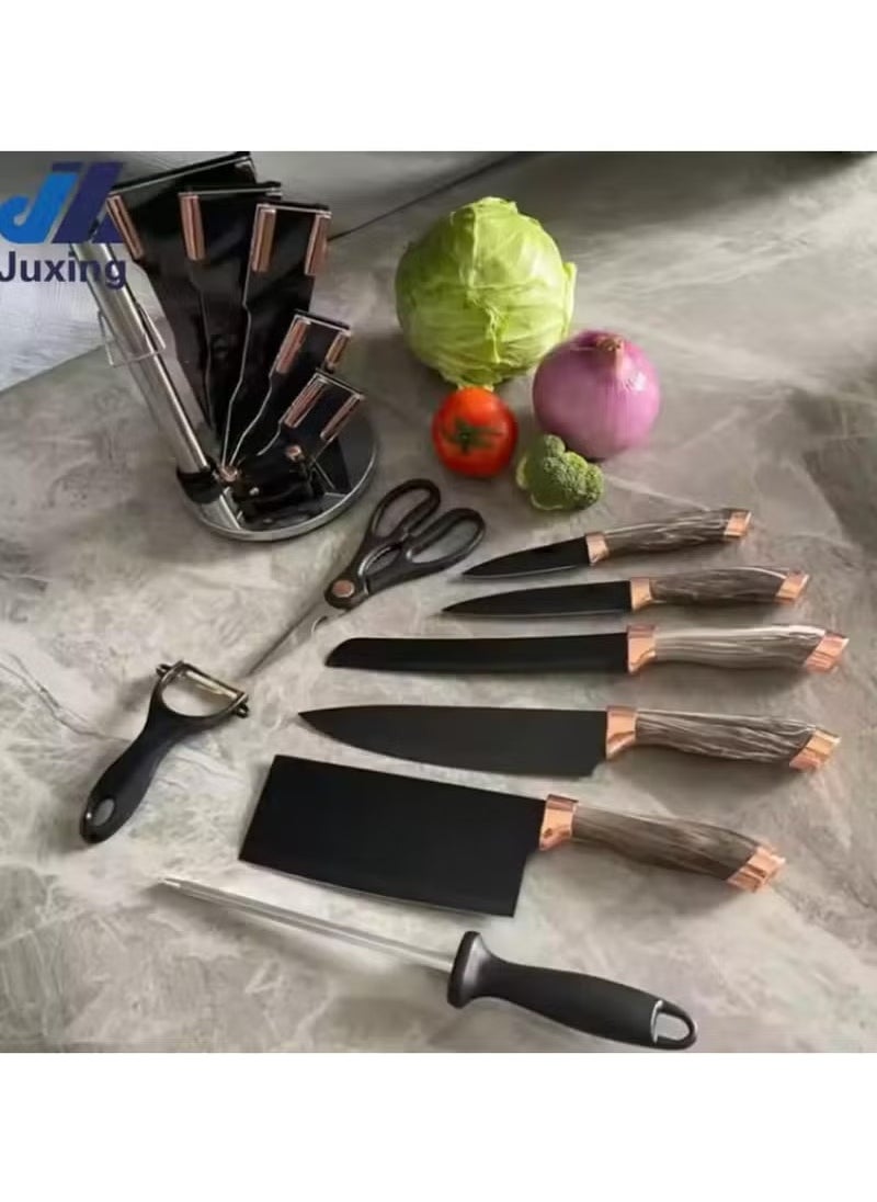 Disine Regina 9-Piece Marble Pattern Handle Kitchen Knife Set – Premium Stainless Steel (Black with transparent)  - Image 3