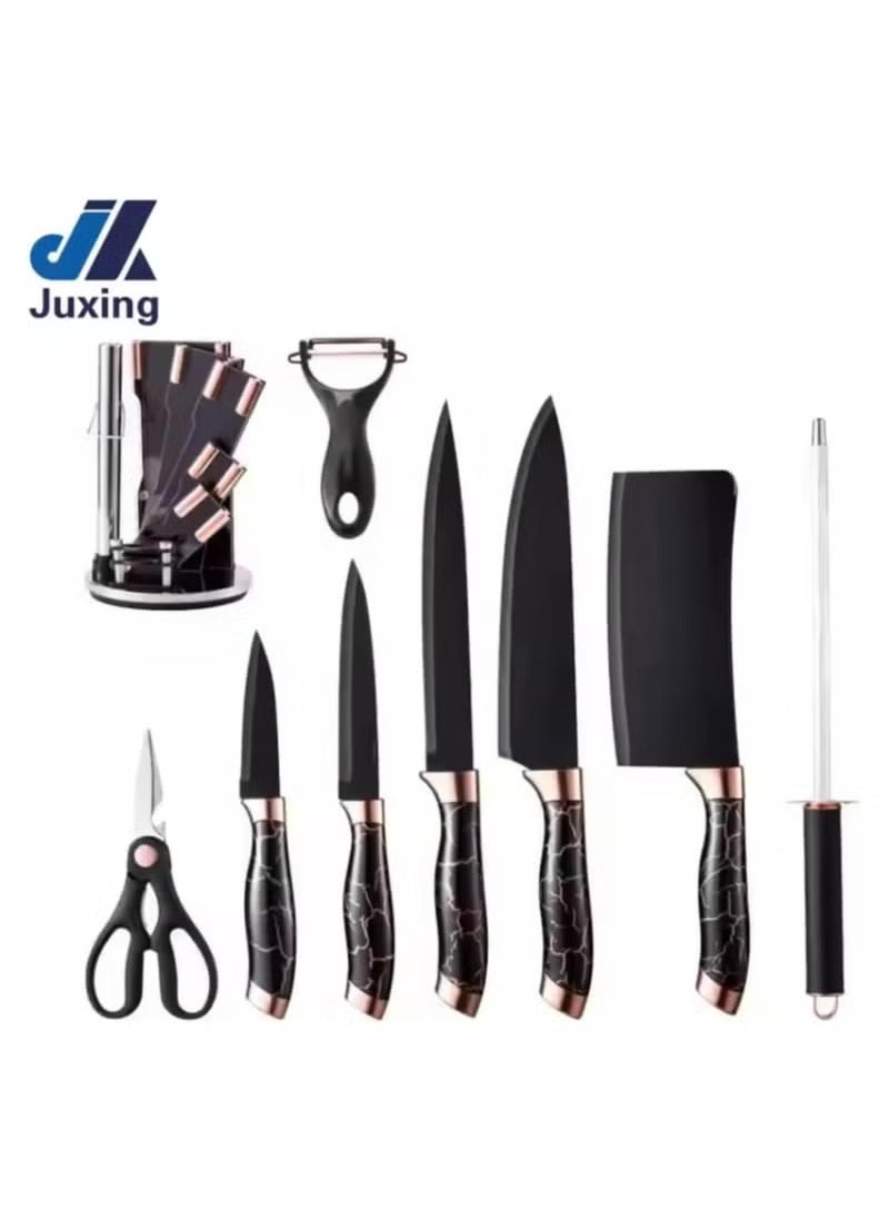 Disine Regina 9-Piece Marble Pattern Handle Kitchen Knife Set – Premium Stainless Steel (Black with transparent)  - Image 4