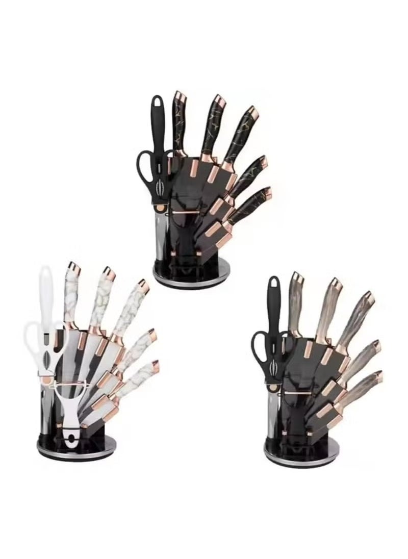 Disine Regina 9-Piece Marble Pattern Handle Kitchen Knife Set – Premium Stainless Steel (Black with transparent)  - Image 5