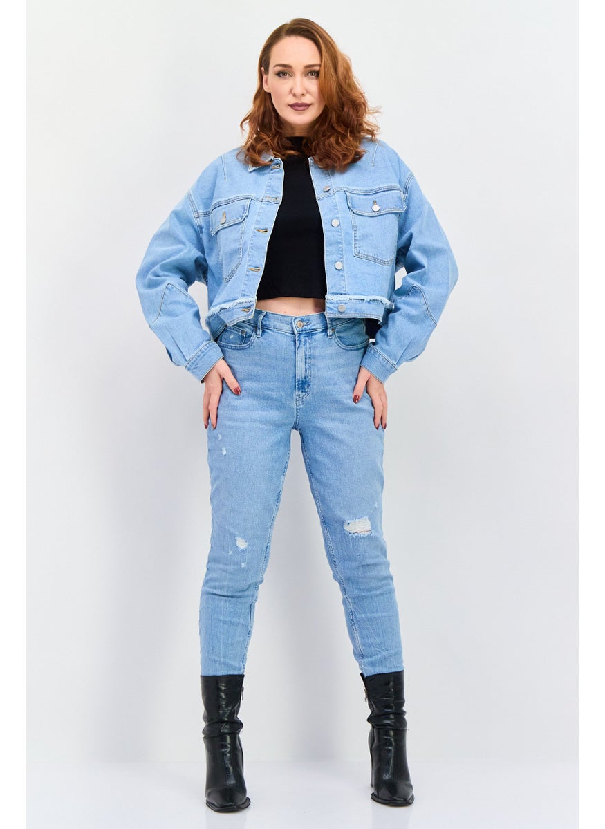ESPRIT - Women Washed Denim Jacket, Blue - Image 1