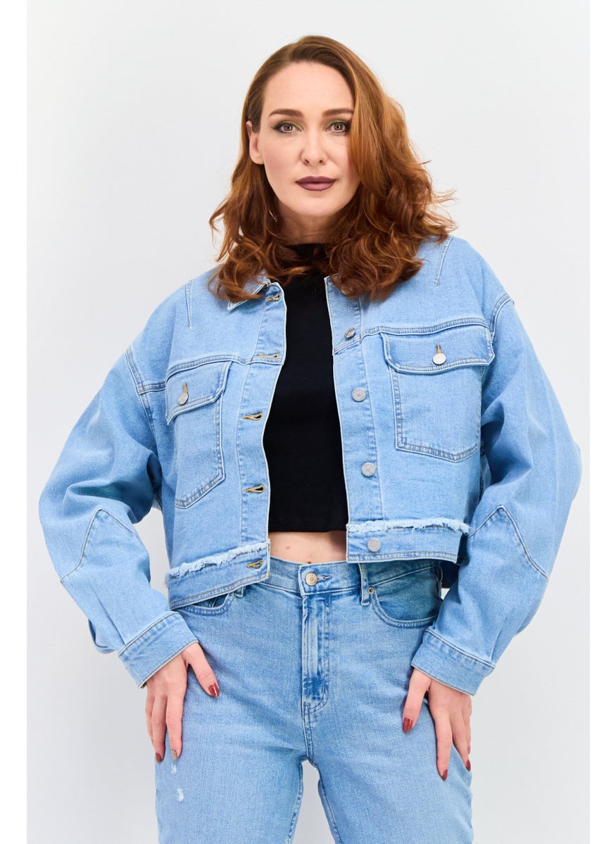 ESPRIT - Women Washed Denim Jacket, Blue - Image 1