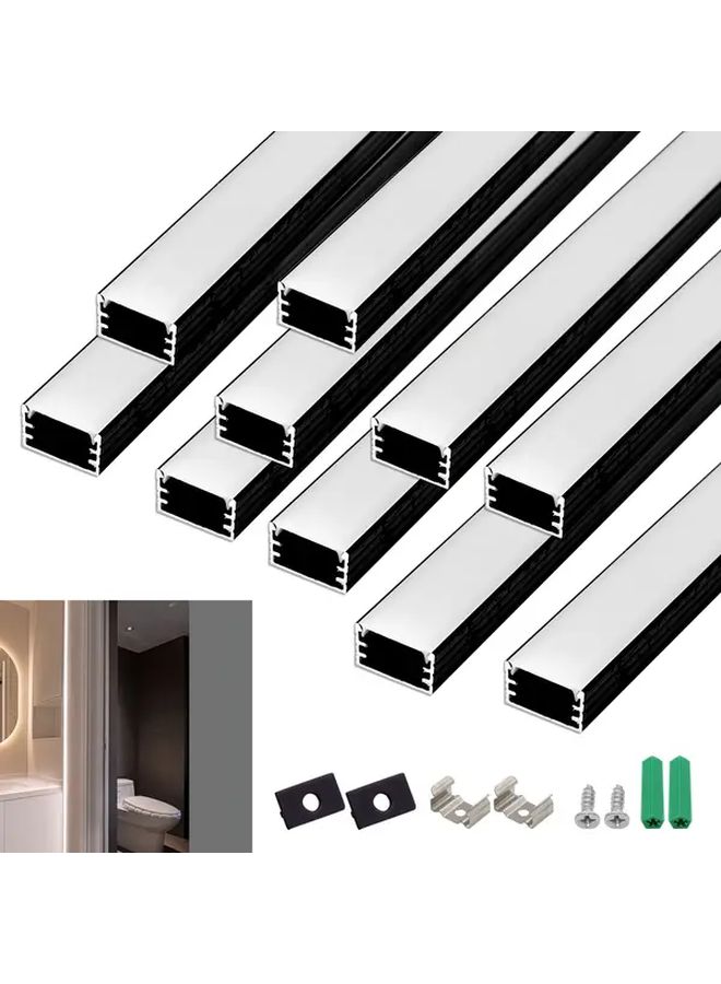 10 قطع، 1.65 قدم، 0.5 متر، 14.3 ملم × 8.8 ملم، نظام قنوات ألومنيوم فضي LED مع غطاء ناشر أوبال شفاف، مشبك تثبيت وغطاء نهاية، سهل القطع والتركيب - Image 1
