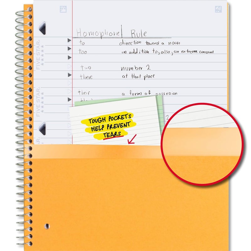 Five Star Spiral Notebook, 3 Subject, Wide Ruled, 150 Sheets, Black - Image 5