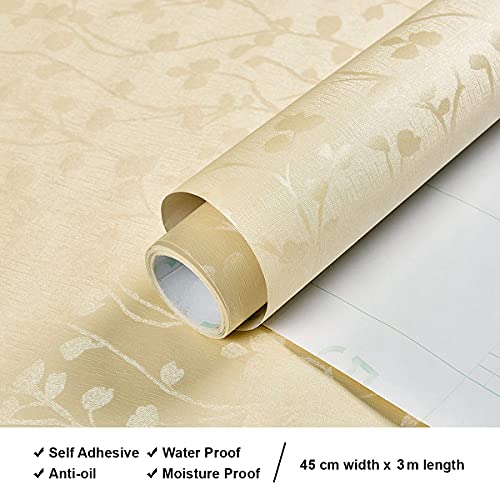 wolpin Wall Stickers Butterfly Leaves Wallpaper (45 x 300 CM, Beige) | Textured Self Adhesive PVC Decal for Hall Room Living Room Bedroom | DIY Peel and Stick Home Interior Decoration Roll - Image 4