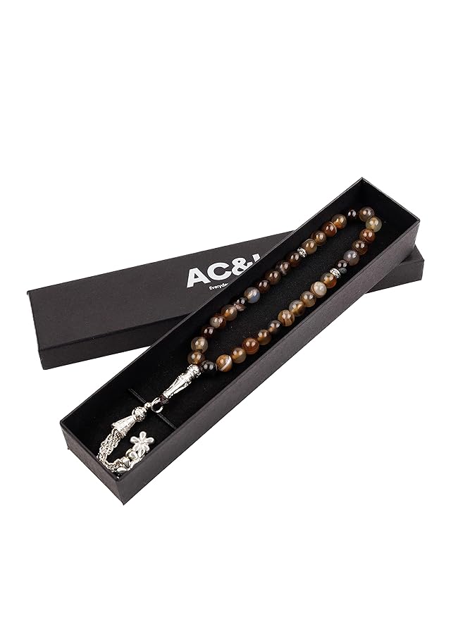 AC&L Coffee Brown Natural Agate Tasbeeh Prayer Beads 8Mm Stones - Image 3