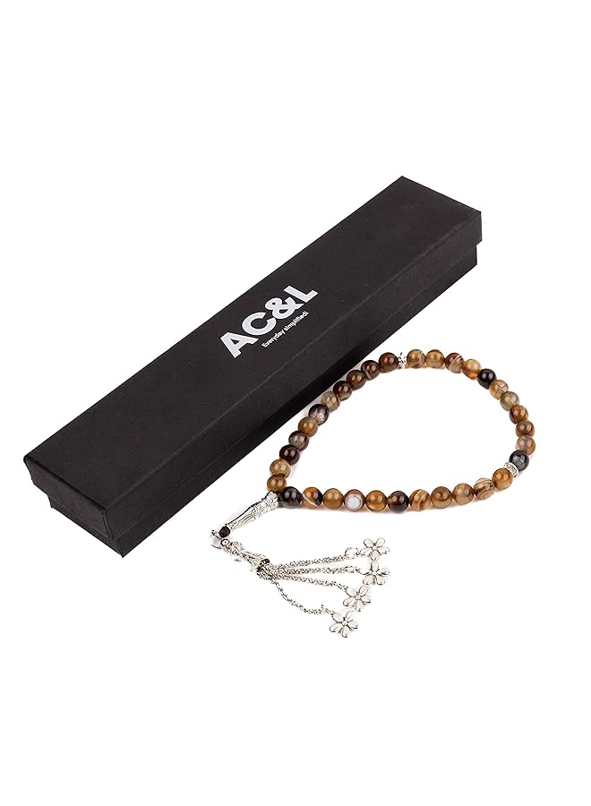 AC&L Coffee Brown Natural Agate Tasbeeh Prayer Beads 8Mm Stones - Image 2