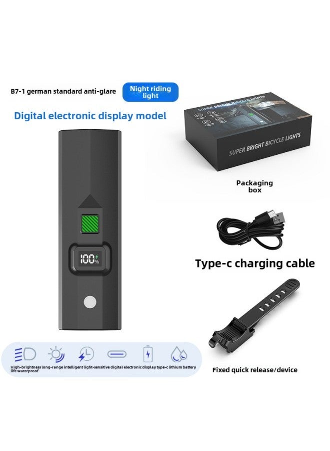 Loquat Led Bicycle Light Anti-glare Night Riding Strong Light Long-range Headlight Mountain Road Car Equipment Accessories Riding Light-color:B7-1 Digital Electronic Display (1600 Mah) - Image 1