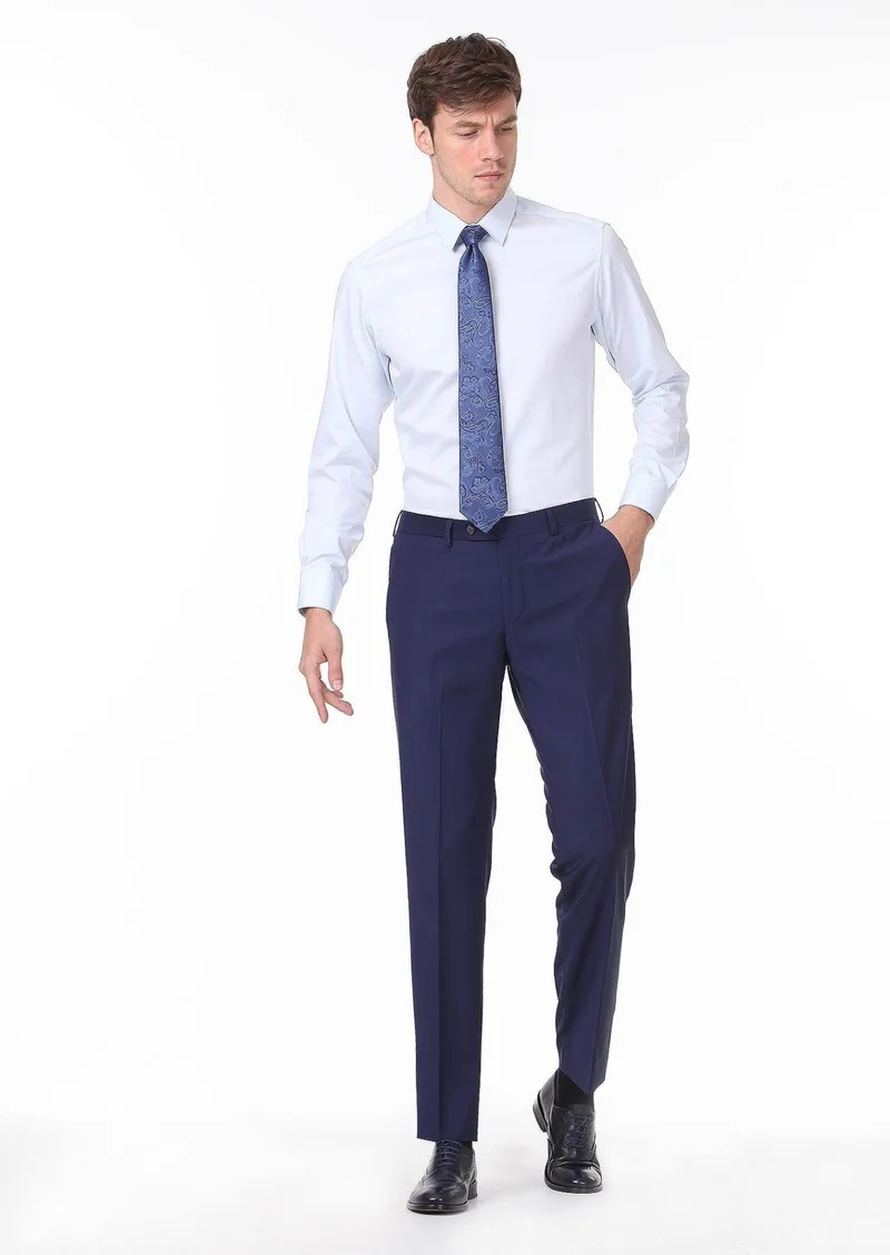 RAMSEY Light Blue Plain Super Slim Fit Long Weaving Classical 100% Cotton Shirt