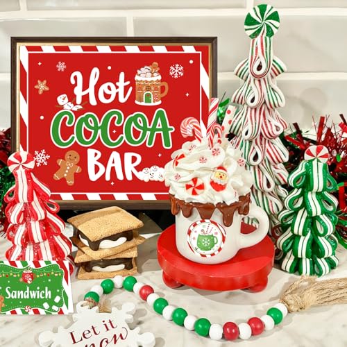 RSCPTOY Winter Hot Cocoa Bar Banner Kit Christmas Snowflake Hot Chocolate Bar Decor Christmas Santa Coffee Mug Baby Its Cold Outside Signs Toppings Labels Cup Tags Stickers for Birthday Baby Shower New Year - Image 5
