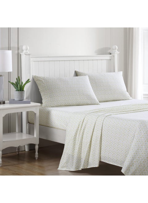 Laura Ashley - Twin Sheets  Cotton Percale Bedding Set  Crisp & Cool Home Decor (Evie Yellow  Twin)