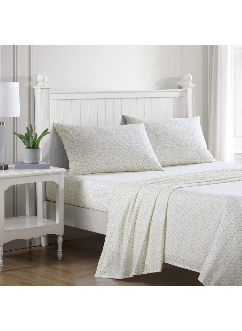 Laura Ashley - Twin Sheets  Cotton Percale Bedding Set  Crisp & Cool Home Decor (Evie Yellow  Twin)