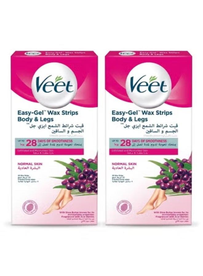 Veet 2Pcs Veet Easy-Gel Wax Strips for Body & Legs With Shea Butter And Acai berries ,Normal Skin, 20 Stripes - Image 1