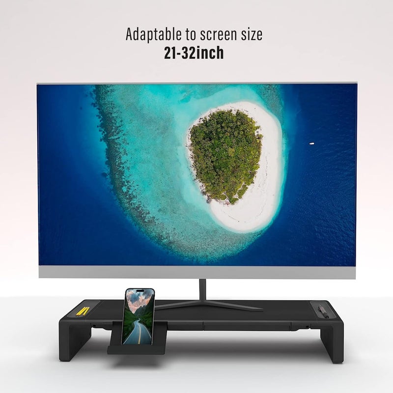 oimaster Monitor Stand Riser, Foldable Computer Monitor Riser, Adjustable Length Computer Stand and Storage Drawer & Pen Slot, Phone Stand Compatible Computer, Desktop, Laptop, Save Space (Black) - Image 4