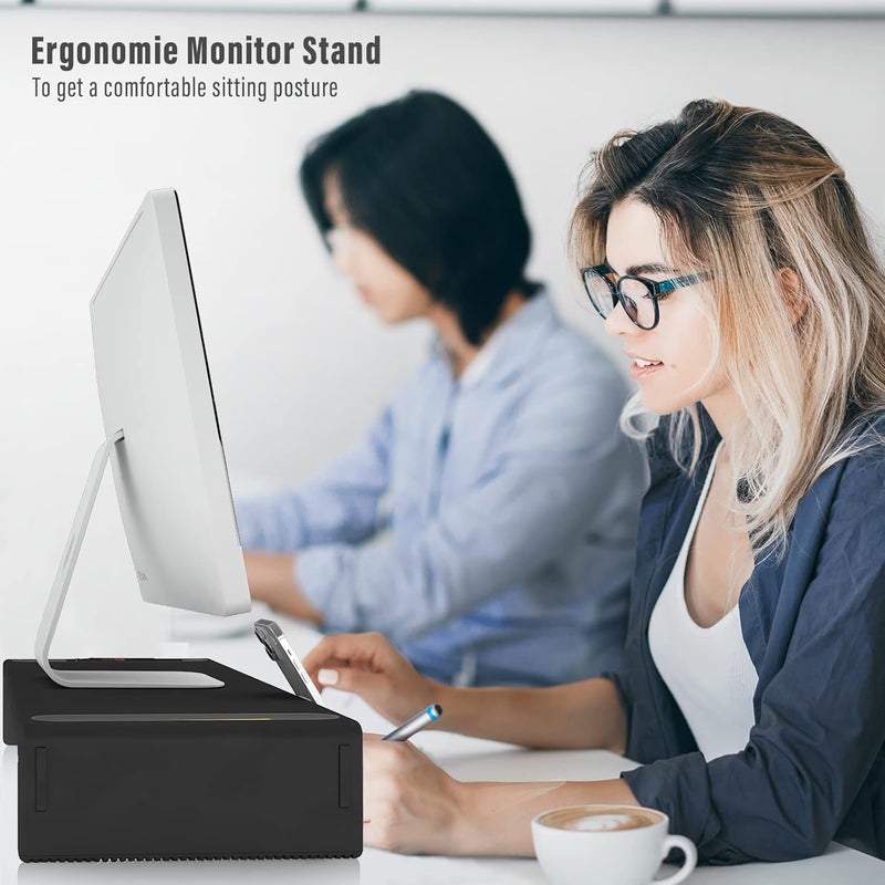 oimaster Monitor Stand Riser, Foldable Computer Monitor Riser, Adjustable Length Computer Stand and Storage Drawer & Pen Slot, Phone Stand Compatible Computer, Desktop, Laptop, Save Space (Black) - Image 5