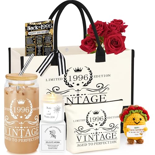 DOGMEM 30th Birthday Gifts for Her, 30 Years Old Birthday Gifts Tote Bag 30 Years Old Gift for Mom Wife Daughter Sister Women 1996 Canvas Tote Bag Makeup Bag 1996 Poster Gift for Women - Image 1