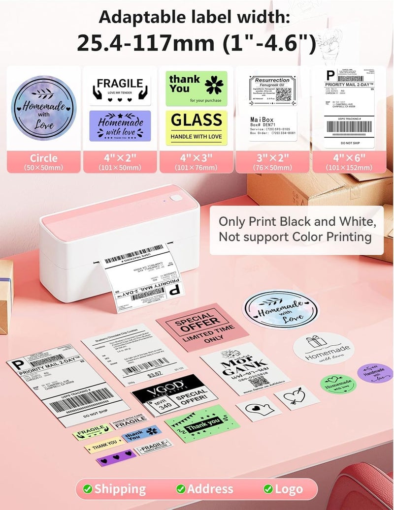 Phomemo Bluetooth Thermal Label Printer 241BT - 4X6 Wireless Shipping Label Maker in Pink - Image 3